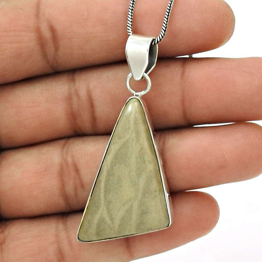 Anniversary Gift For Her Natural Leaf Jasper Pendant Vintage 925 Silver G10