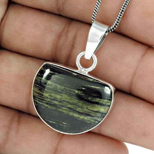 Halloween Gift 925 Sterling Silver Natural Apache Gold Stone Gemstone Pendant M6
