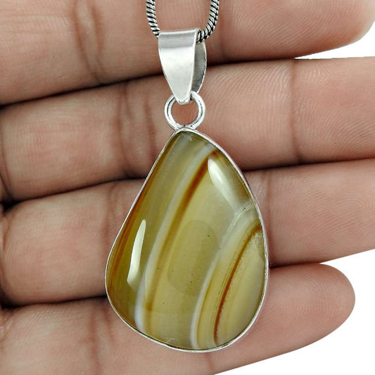 Halloween Gift 925 Sterling Silver Natural Yellow Lace Agate Gemstone Pendant K1