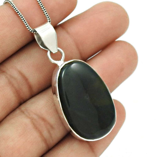 Natural Picasso Jasper Gemstone Pendant Stylish Green 925 Sterling Silver J10