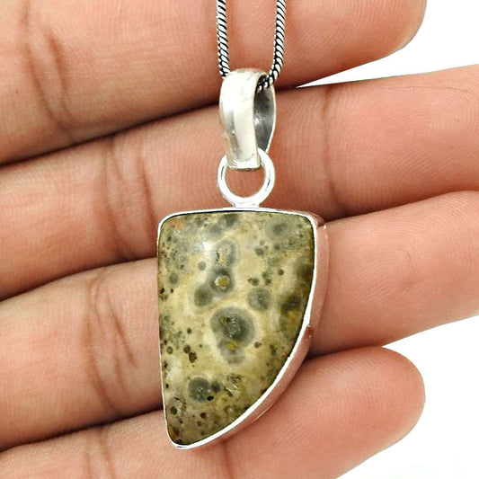 Gift For Her 925 Silver Natural Crinoid Fossil Gemstone Pendant Vintage L10