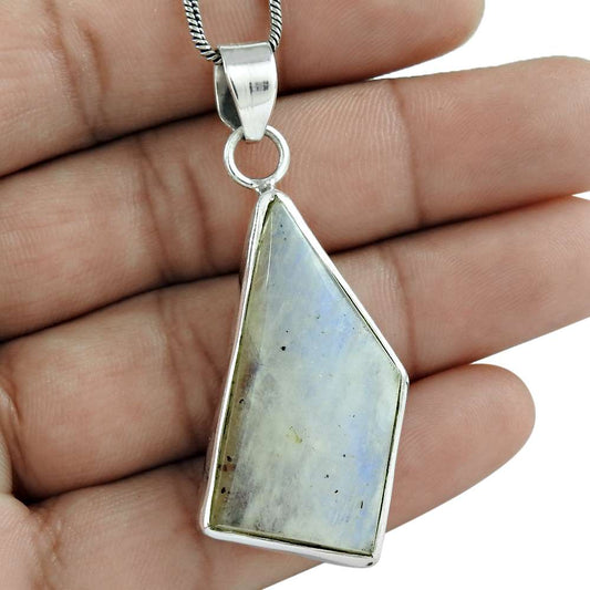 Natural Rainbow Moonstone Pendant 925 Sterling Silver M10