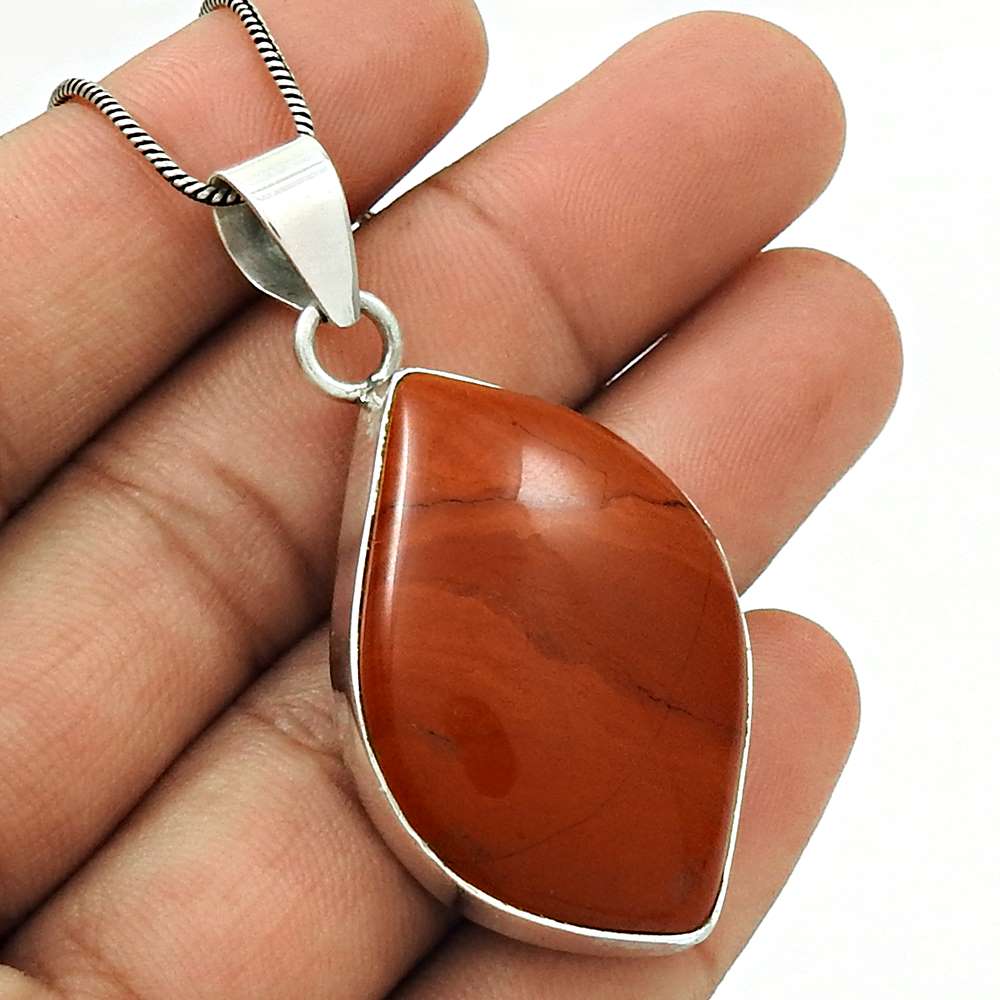 Natural Jasper Gemstone Pendant Boho Red 925 Sterling Silver Indian Jewelry N10