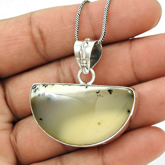 Natural Dendritic Agate Gemstone Pendant Bohemian 925 Silver For Women O10