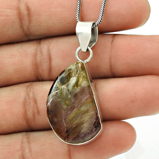Natural Jasper Gemstone Pendant Ethnic 925 Sterling Silver Indian Jewelry Q2