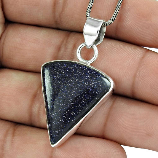Natural Sunstone Gemstone Pendant Ethnic Blue 925 Sterling Silver Jewelry T6