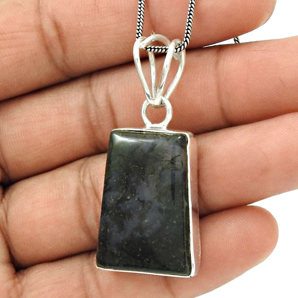 Natural Moss Agate Gemstone Pendant Boho 925 Sterling Silver Indian Jewelry T10