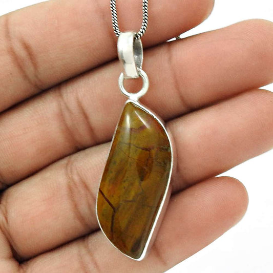 Anniversary Gift For Her Natural Jasper Gemstone Pendant Bohemian 925 Silver U10