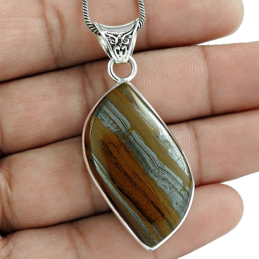 Halloween Gift 925 Sterling Silver Natural Iron Tiger'S Eye Gemstone Pendant N10