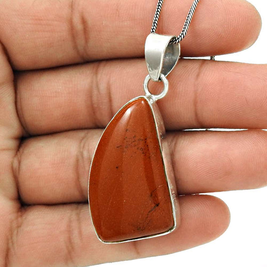 Gift For Her 925 Sterling Silver Natural Red Jasper Gemstone Pendant Ethnic V10