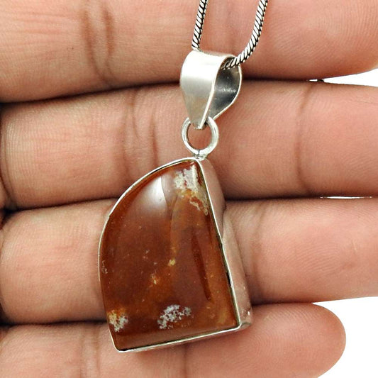 Gift For Her 925 Sterling Silver Natural Red Jasper Gemstone Pendant Vintage W10