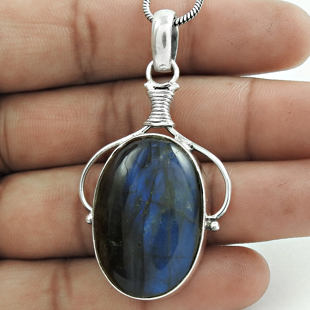 Christmas Gift Natural Labradorite Gemstone Pendant Boho 925 Silver K3