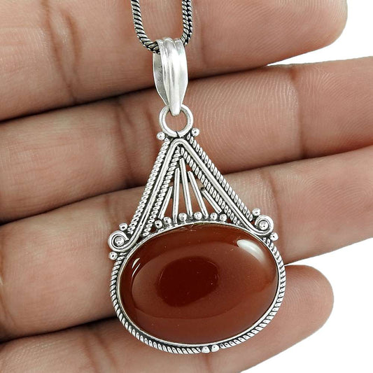 Woman Gift Red Onyx Gemstone 925 Sterling Silver Pendant HANDMADE Jewelry K7