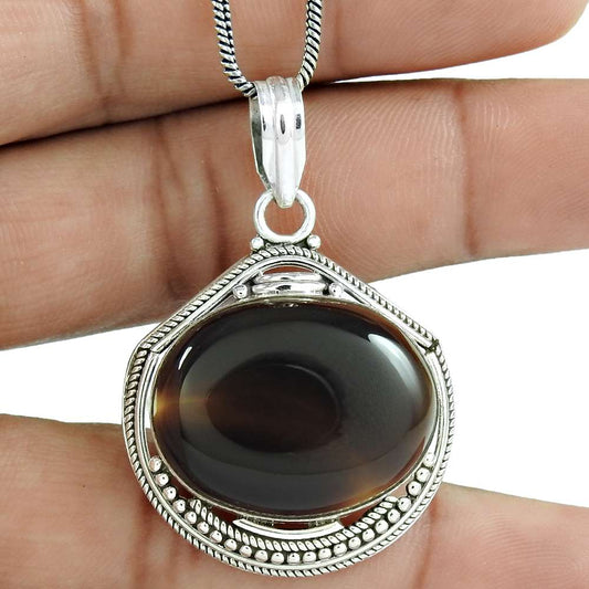 Gift For Women Pendant Bohemian 925 Silver Natural Imperial Onyx Gemstone A4