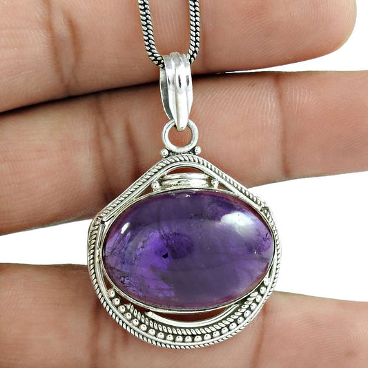 Wedding Gift For Her 925 Silver Natural Amethyst Gemstone Pendant Ethnic A3