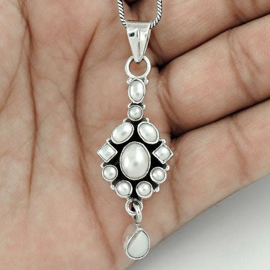 Natural Pearl Pendant Boho 925 Sterling Silver Indian Christmas Gift Jewelry L4