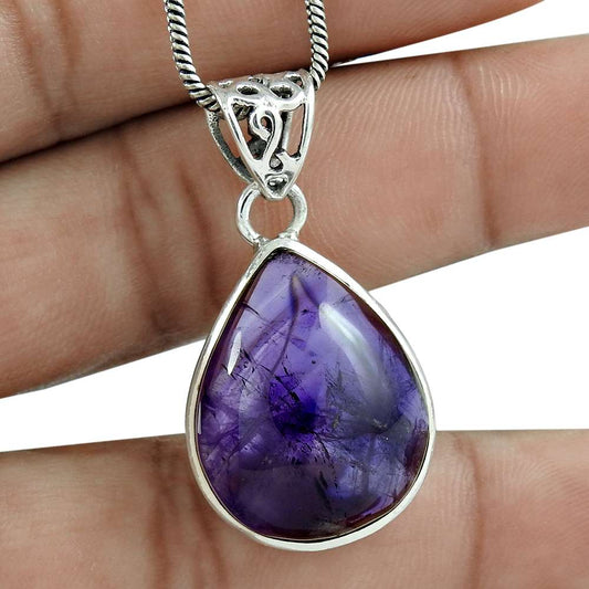 Party Wear 925 Sterling Silver Amethyst Gemstone Pendant Ethnic Jewelry D39