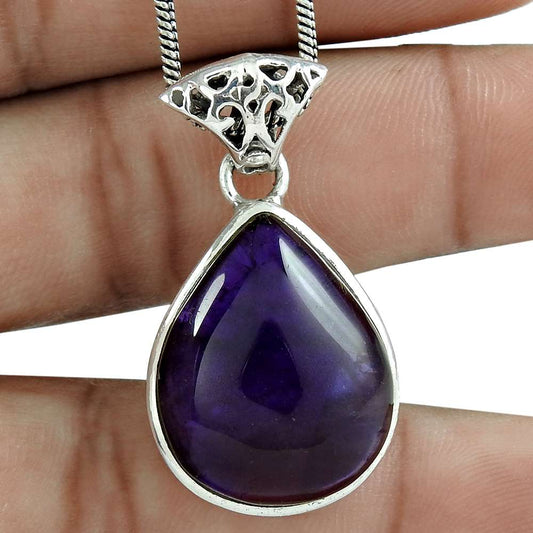 Wedding Gift For Her 925 Silver Natural Amethyst Gemstone Pendant Tribal N9
