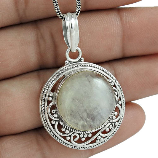 Natural Rainbow Moonstone Gemstone Pendant 925 Sterling Silver For Girls U10