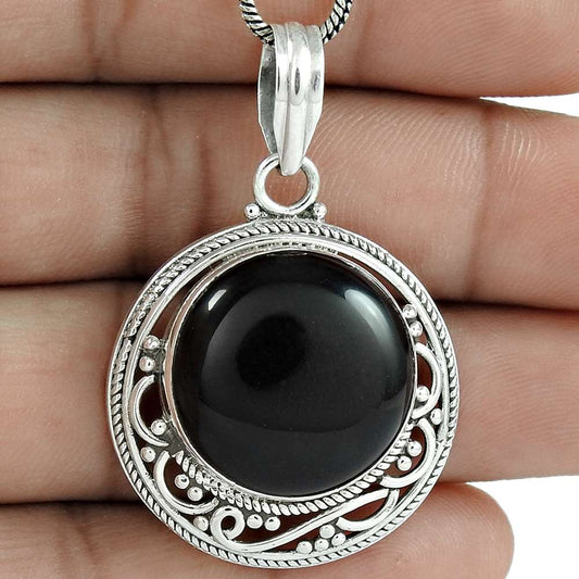 Natural Onyx Gemstone Pendant Bohemian 925 Sterling Silver Jewelry For Women K29