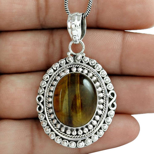 Halloween Gift Pendant 925 Sterling Silver Natural Tiger'S Eye Gemstone X10