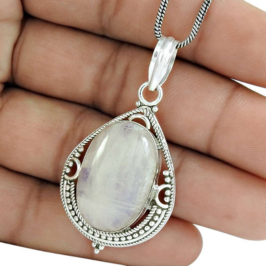 Wedding Gift For Her 925 Silver Natural Moonstone Gemstone Pendant Boho T33