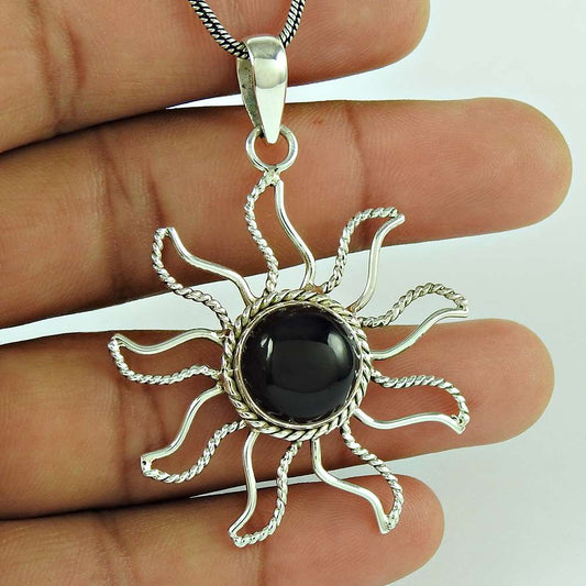 Natural Onyx Gemstone Jewelry 925 Sterling Silver Pendant Vintage For Girls A55