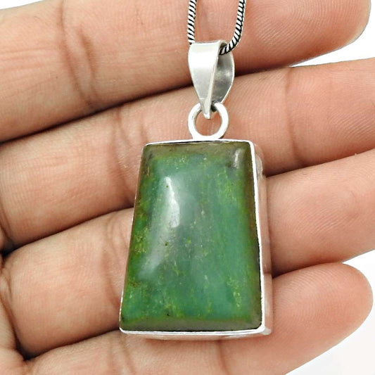 Wedding Gift For Her 925 Silver Natural Green Jasper Gemstone Pendant Boho Y10