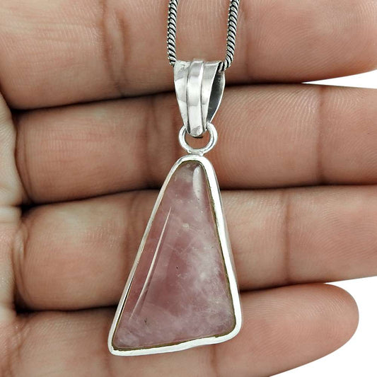 Halloween Gift Natural Rose Quartz Gemstone Pendant 925 Sterling Silver A11