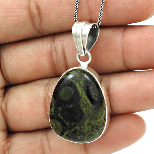 Wedding Gift For Her 925 Silver Natural Blue Lace Agate Pendant Tribal D11