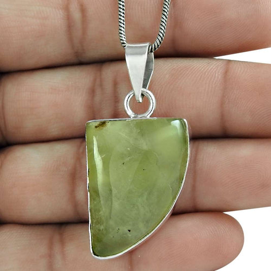 Birthday Gift For Her Natural Prehnite Gemstone Pendant Vintage 925 Silver S9