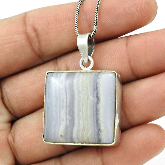 Natural Blue Lace Agate Gemstone Pendant Stylish 925 Silver For Girls M11