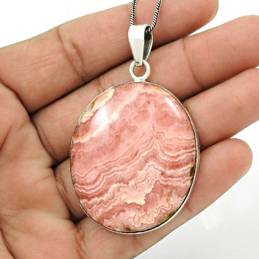 Halloween Gift Natural Rhodochrosite Pendant Bohemian 925 Silver K66