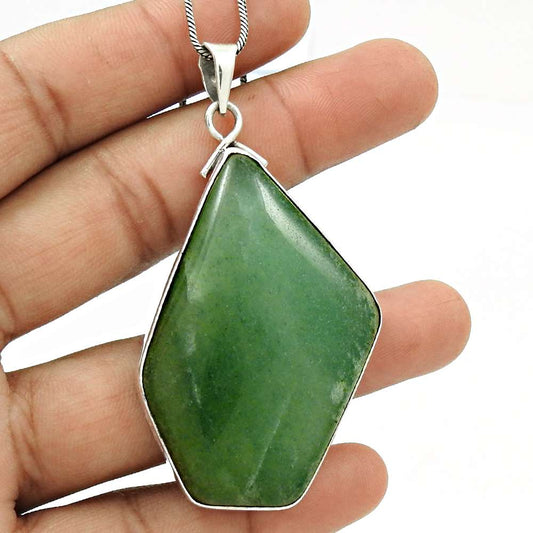Natural Jasper Gemstone Pendant Stylish Green 925 Sterling Silver Jewelry R11