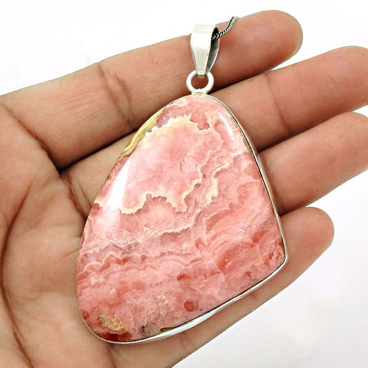 Birthday Gift For Her Natural Rhodochrosite Pendant Bohemian 925 Silver U9