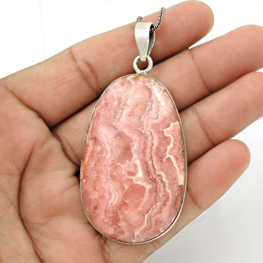 Natural Rhodochrosite Gemstone Pendant Stylish 925 Sterling Silver For Girls V9