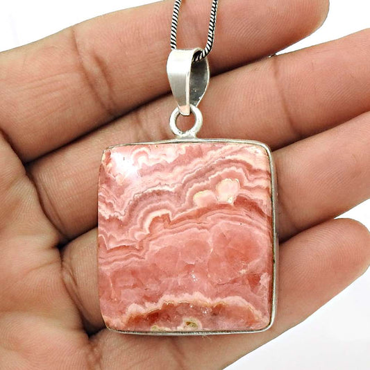 Birthday Gift For Her Natural Rhodochrosite Pendant Ethnic 925 Silver W9