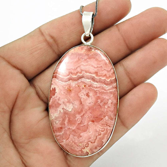 Natural Rhodochrosite Gemstone 925 Sterling Silver Pendant Vintage For Women X9