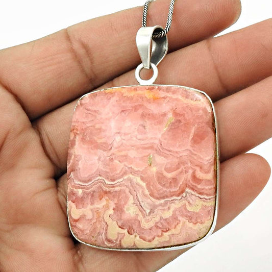 Gift For Women Pendant Bohemian 925 Silver Natural Rhodochrosite Gemstone Y9