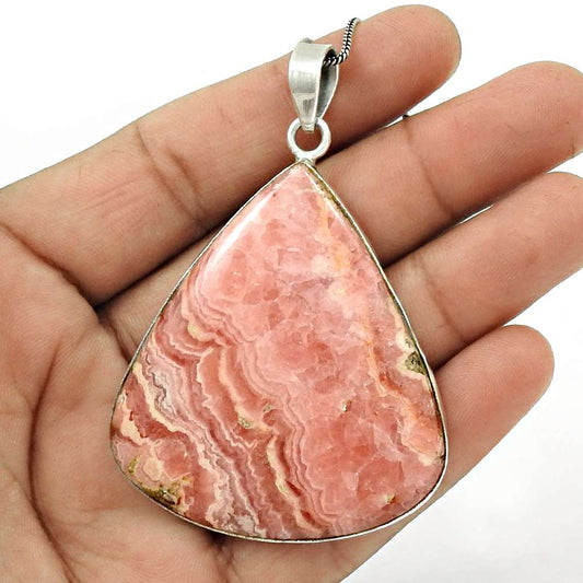 Natural Rhodochrosite Gemstone Pendant Vintage 925 Sterling Silver Jewelry A10