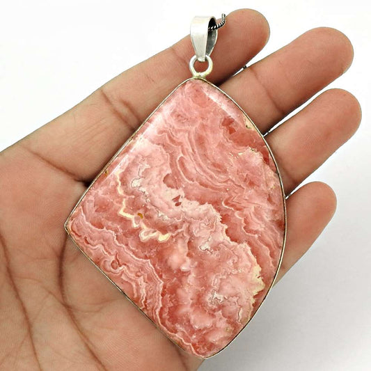 Natural Rhodochrosite Gemstone Pendant Tribal Pink 925 Sterling Silver B10