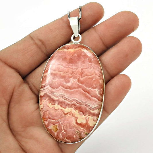 Natural Rhodochrosite Gemstone Pendant Boho 925 Sterling Silver For Girls C10