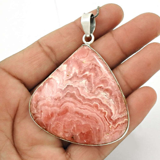 Halloween Gift Natural Rhodochrosite Pendant Vintage 925 Sterling Silver F10