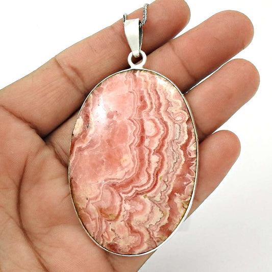 Natural Rhodochrosite Gemstone Pendant Boho 925 Sterling Silver For Women H10
