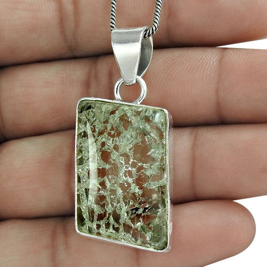 Halloween Gift Natural Snake Rutile Gemstone Pendant 925 Sterling Silver B11