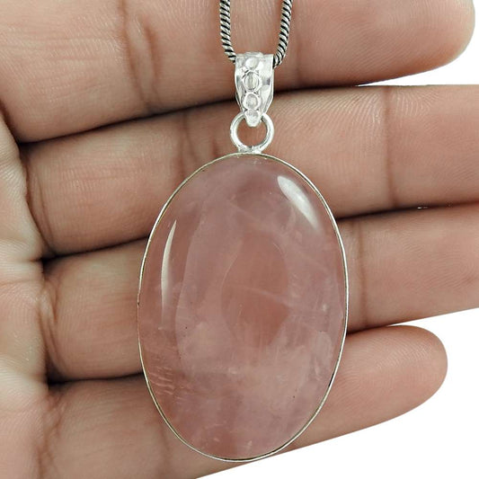 Natural Rose Quartz Gemstone Pendant Tribal 925 Sterling Silver For Girls A67