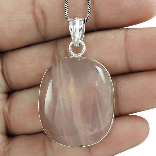 Natural Rose Quartz Gemstone Pendant 925 Sterling Silver Indian Jewelry C11