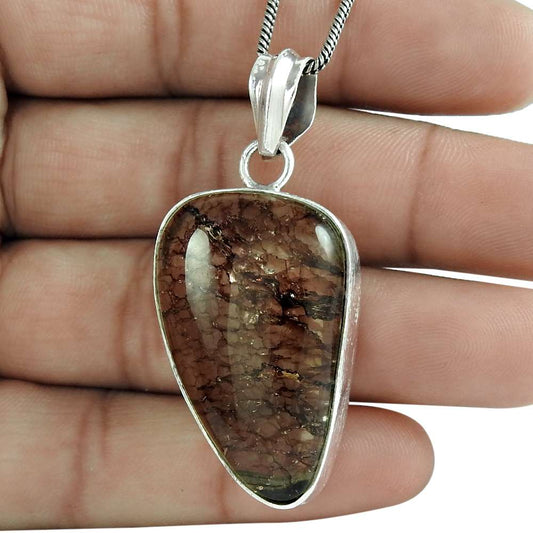 Halloween Gift 925 Sterling Silver Natural Snake Rutile Gemstone Pendant D11