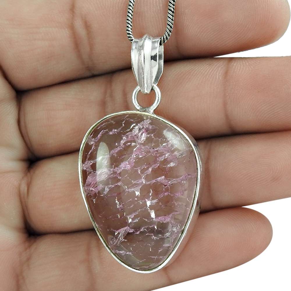 Halloween Gift 925 Sterling Silver Natural Snake Rutile Gemstone Pendant B15