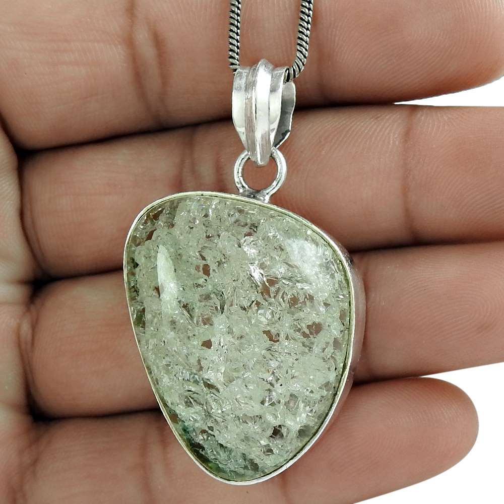 Natural Snake Rutile Gemstone Pendant Boho Ivory 925 Sterling Silver Jewelry A43